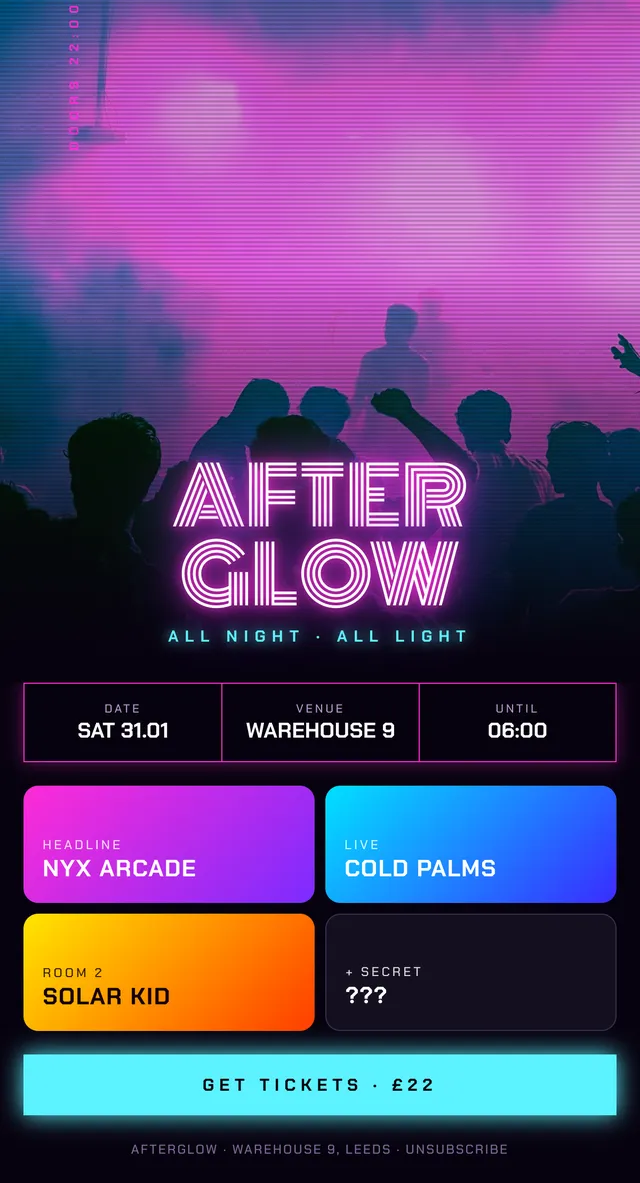 Afterglow email: All night, all light
