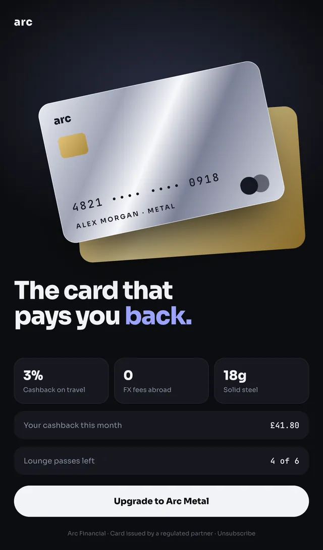 Arc email: The card that pays you back