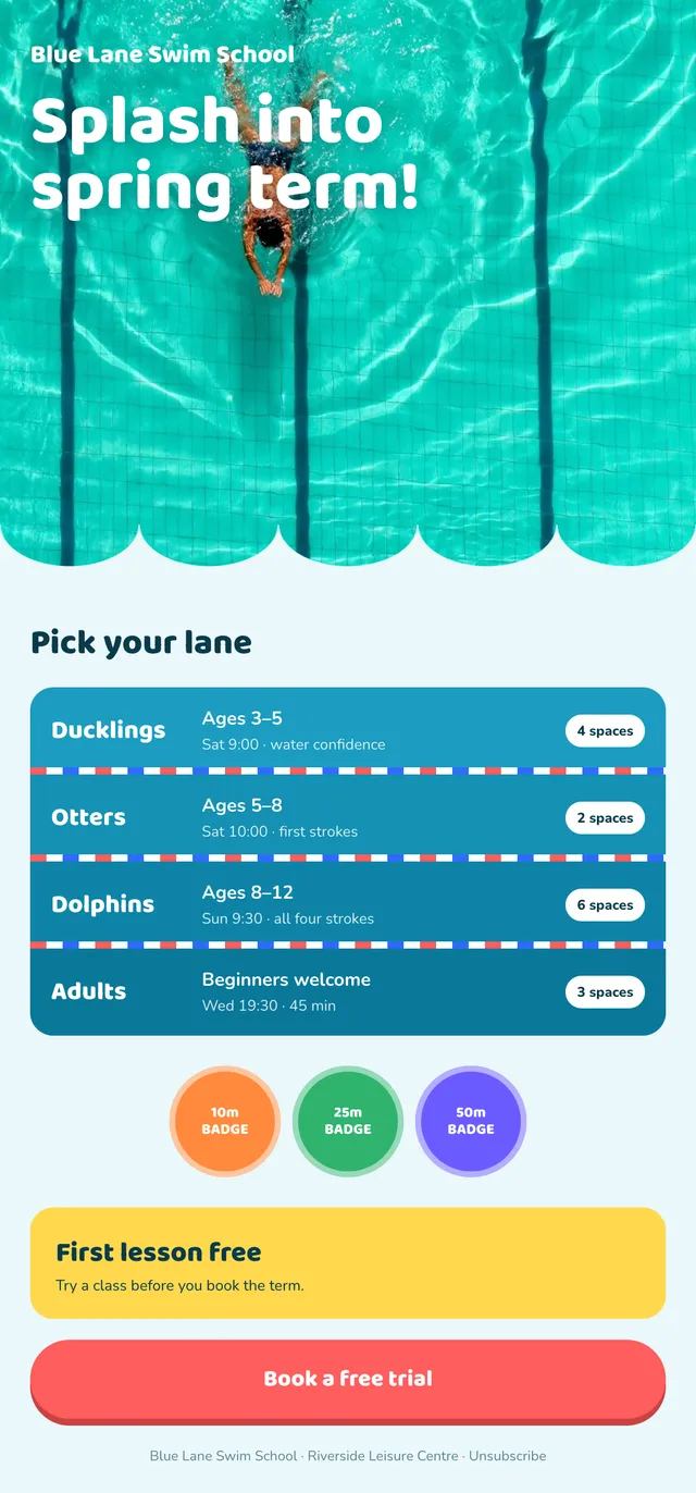 Blue Lane email: Splash into spring term