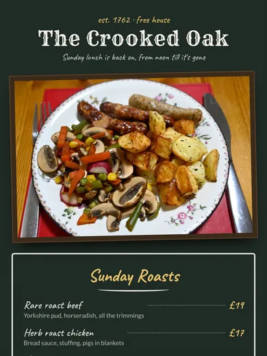 The Crooked Oak email: Sunday roasts are back
