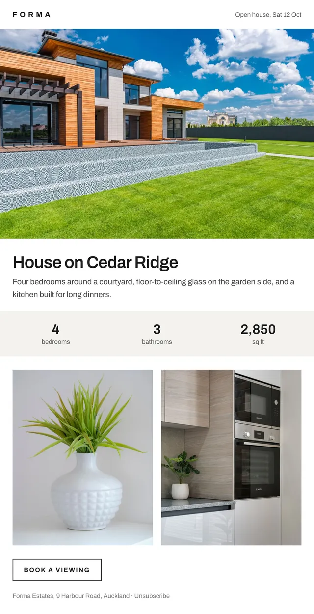 Forma email: Open house: Cedar Ridge