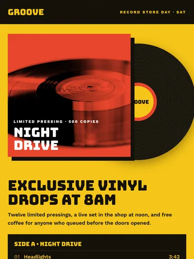Groove Records email: Exclusive vinyl drops