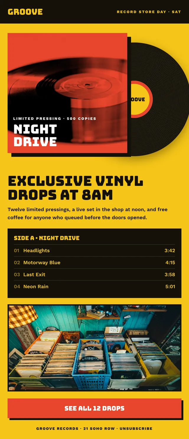 Groove Records email: Exclusive vinyl drops
