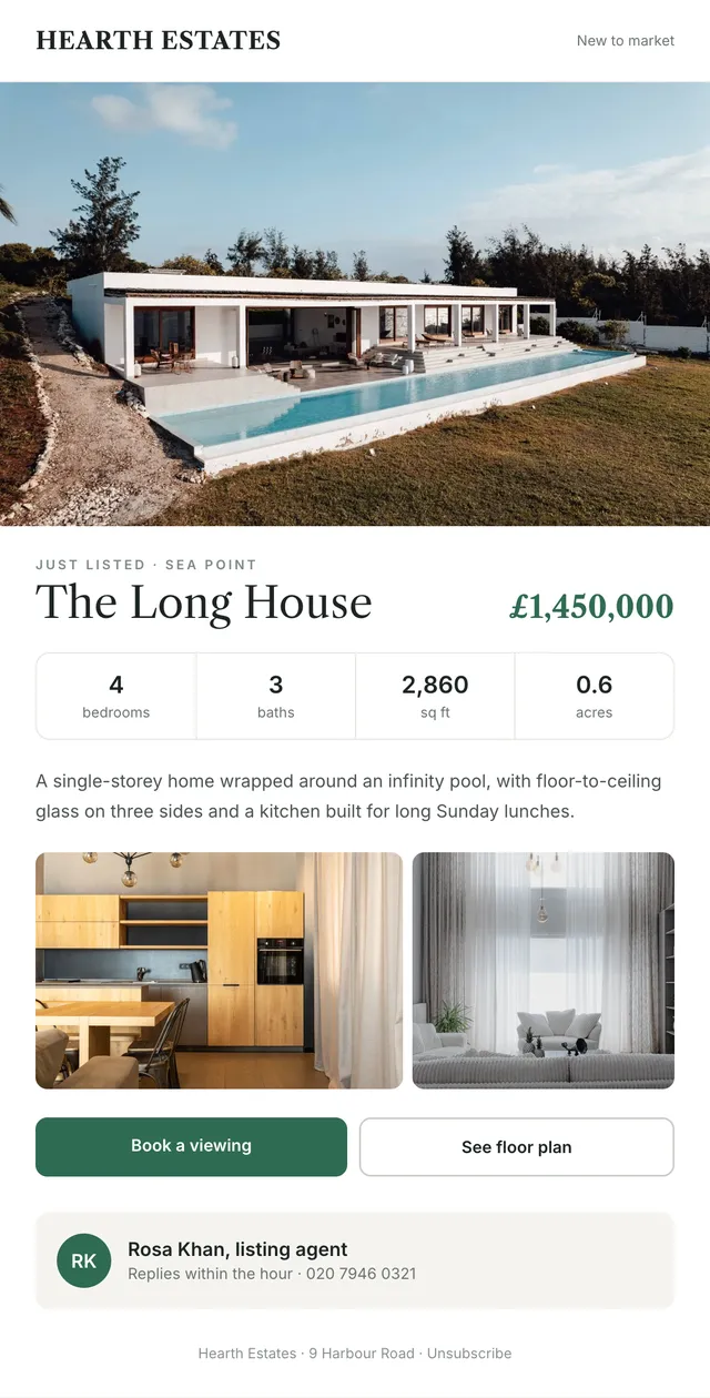 Hearth Estates email: Just listed: The Long House