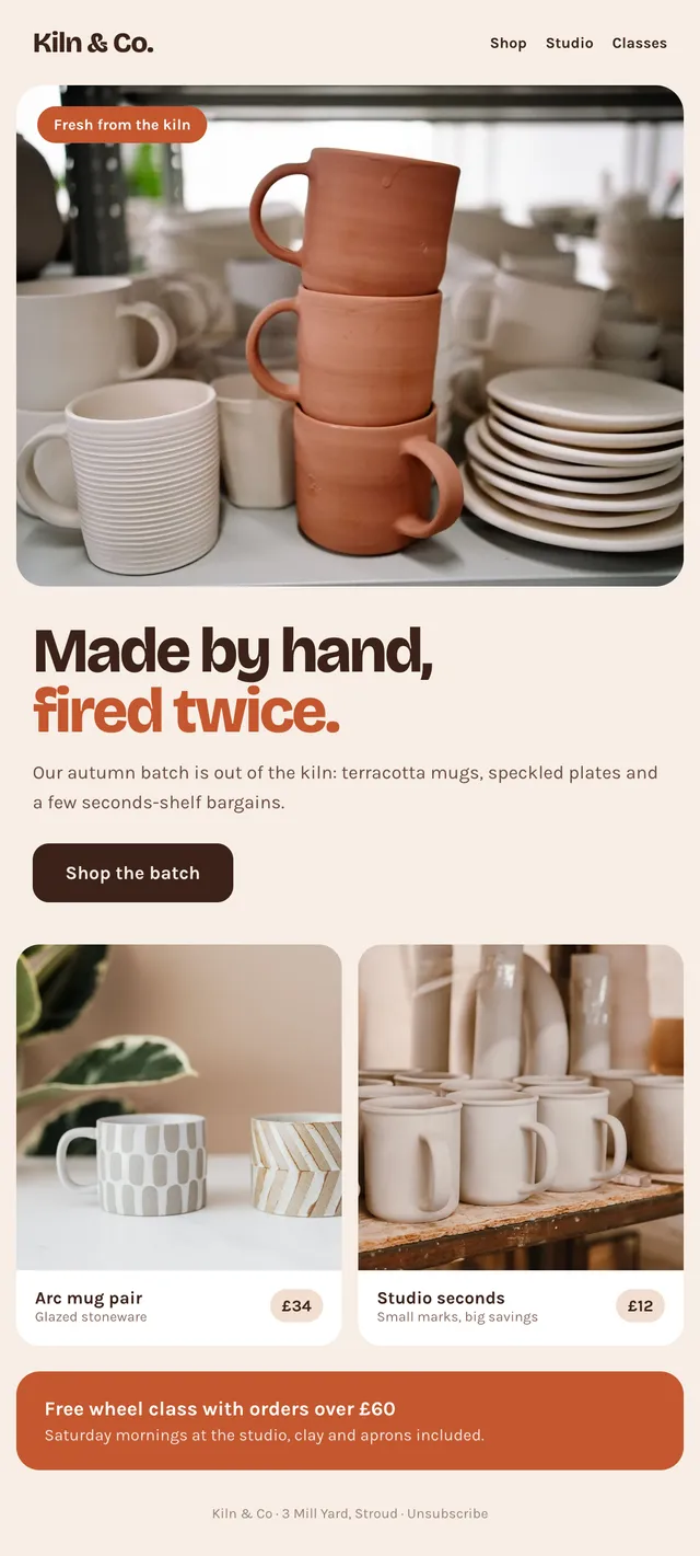Kiln & Co email: Made by hand, fired twice