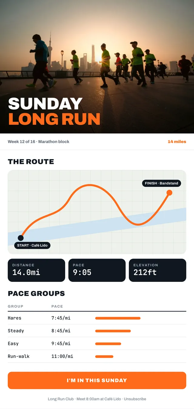 Long Run Club email: Sunday long run