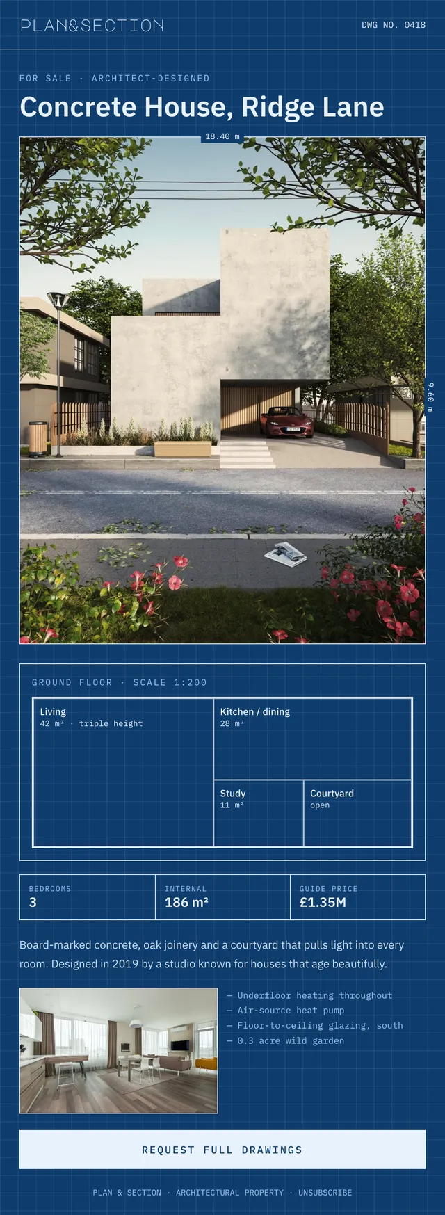 Plan & Section email: Concrete House, Ridge Lane