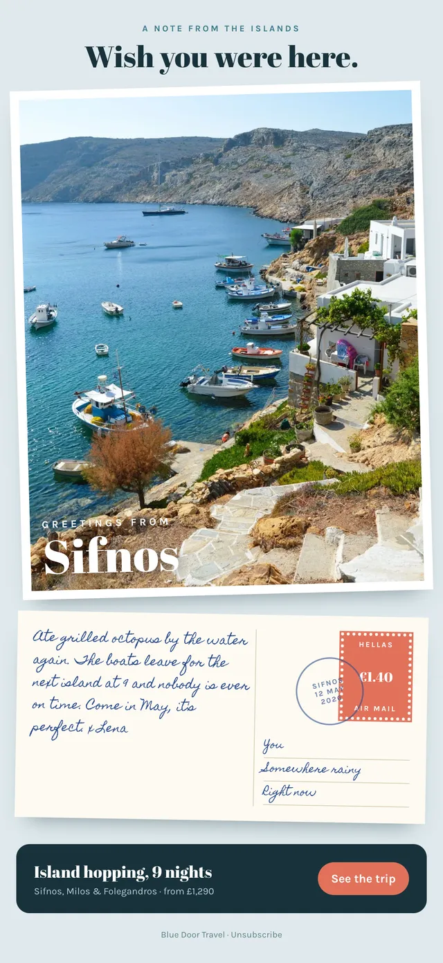 Blue Door Travel email: Wish you were here