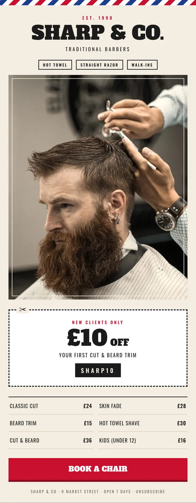 Sharp & Co. email: £10 off your first cut