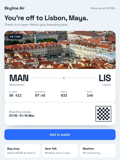 Skyline Air email: You’re off to Lisbon
