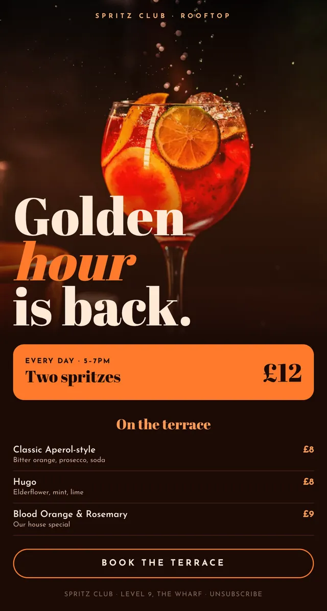 Spritz Club email: Golden hour is back