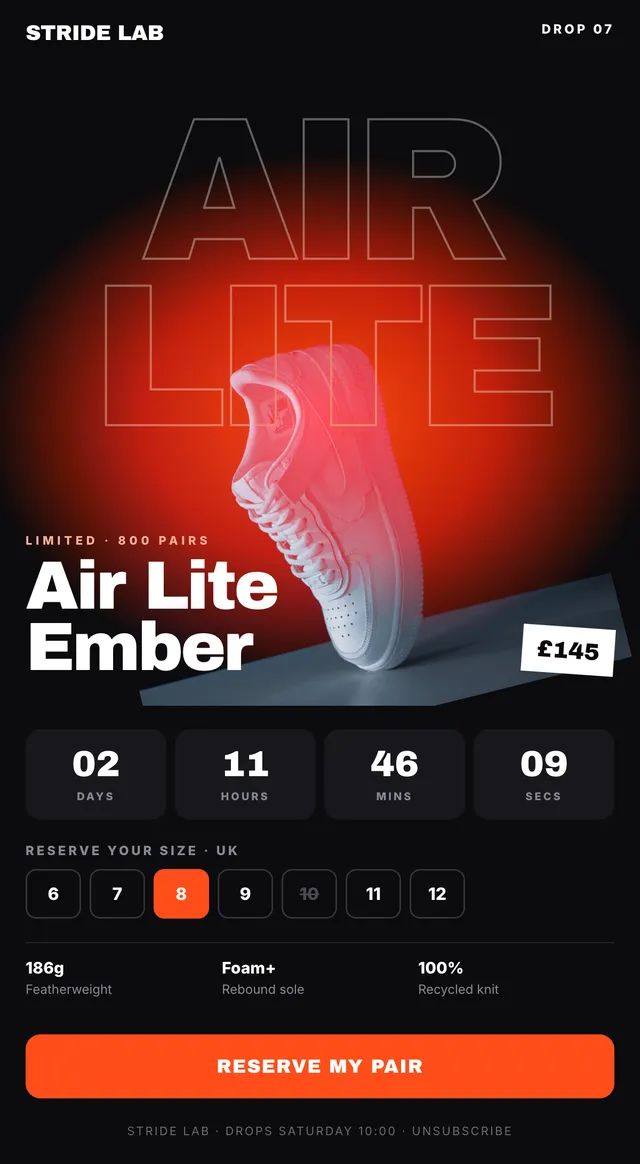 Stride Lab email: Air Lite Ember drop