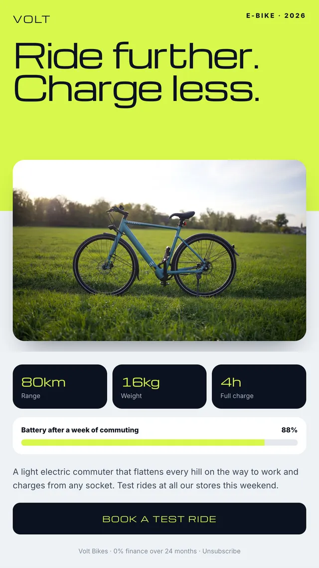 Volt email: Ride further, charge less