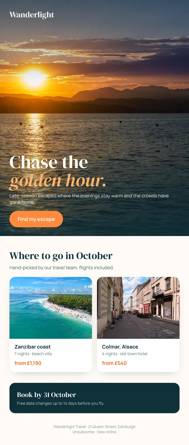 Wanderlight email: Chase the golden hour