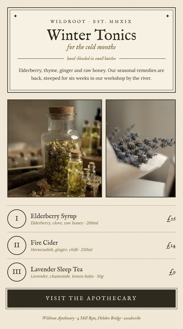Wildroot email: Winter tonics
